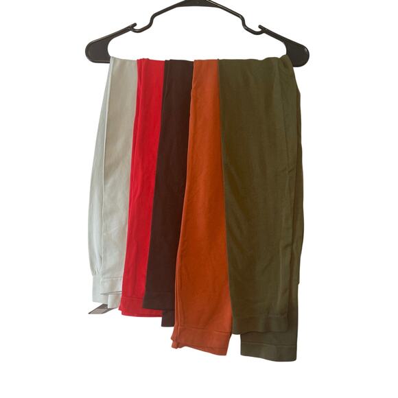 Yelete NWT Long Leggings 5Pk Gray Red Brown Green Burnt-Orange 1 Size fits most - Picture 1 of 7